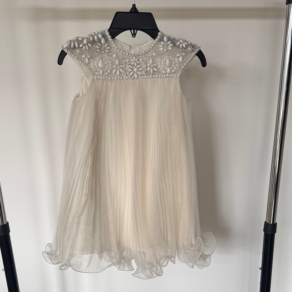 Marchesa Cream Kids Dress with Floral Details